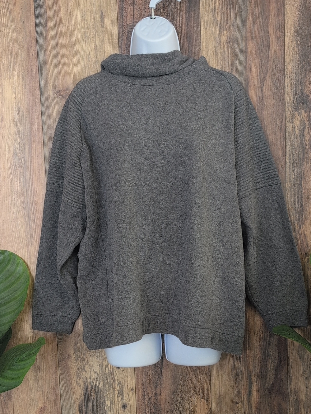 MTA Sport Charcoal Gray Cowl Neck Ribbed Sweatshirt Hoodie L M342